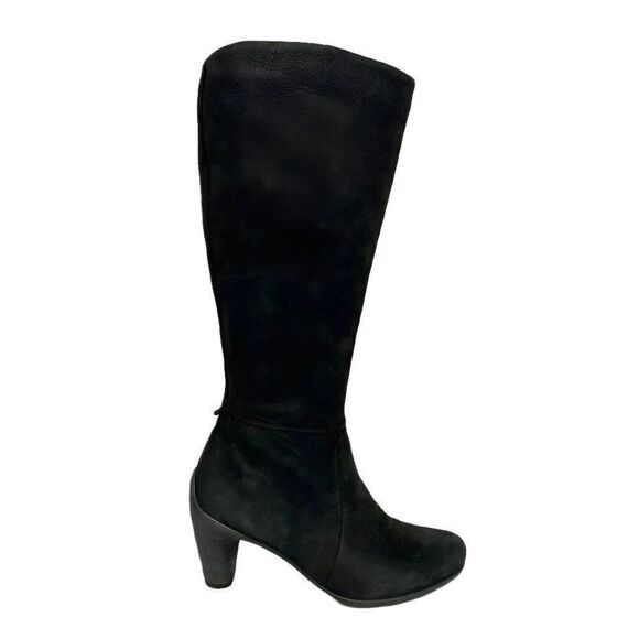 Ecco Black Nubuck Leather Mid Calf Structured Heel Boots - Picture 1 of 6